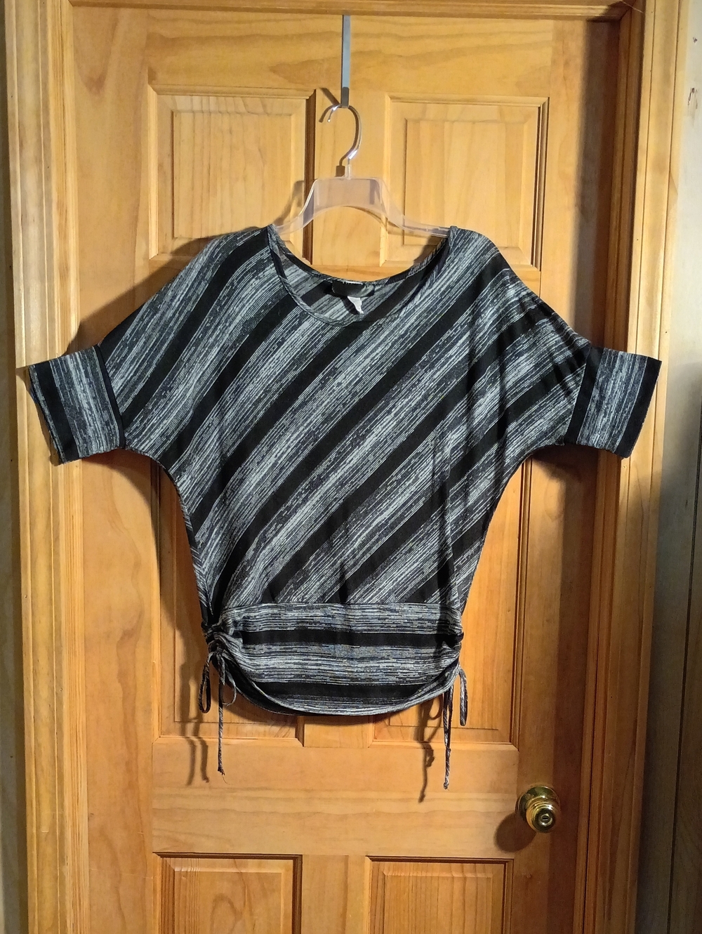 Women's Black & Gray Striped Drawstring Dolman Top